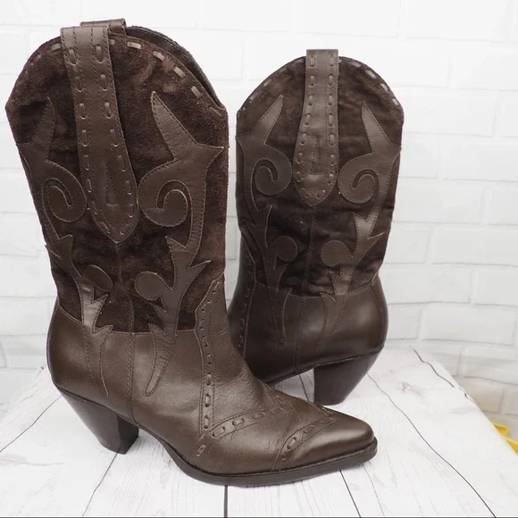 Bass Palomino 7 brown leather suede cowgirl boots - Picture 2 of 16